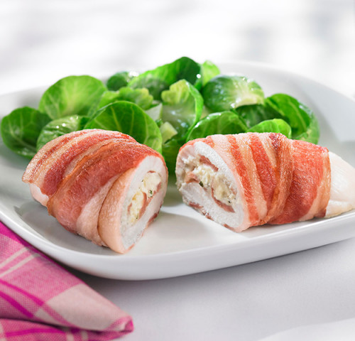 Poitrines de poulet farcies, enroulées de bacon Olymel